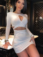 cjfhje solid long sleeves hollow out bandage mini dress sexy bodycon 2022 summer streetwear party club nigh out clothing y2k
