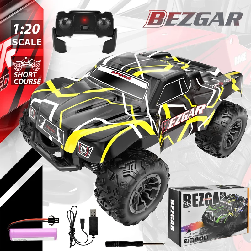

BEZGAR TS201 Remote Control Car,2.4GHz All-Terrain 15Km/h Off-Road RC Monster Truck Toy with Battery for Boys Kid Christmas Gift