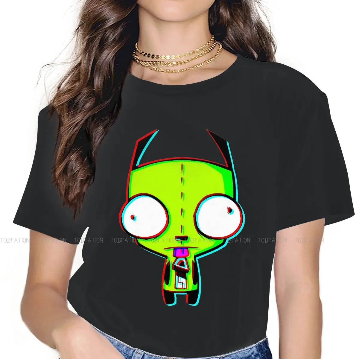 

GLITCH'D GIR Women Tshirts Invader Zim Grunge Vintage Female Clothing Oversized Cotton Graphic Short Sleeve