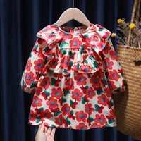 girls dress spring 2022 new childrens princess skirt western style childrens floral lapel long sleeved dress