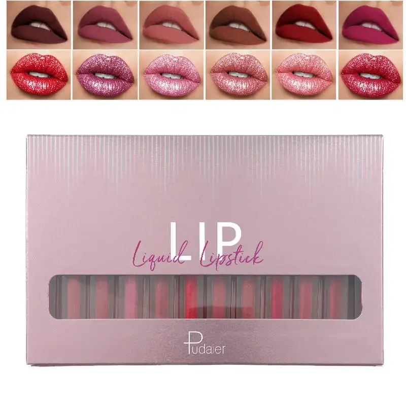 

Non Stick Lip Gloss Set Lip Plumping Gloss Set 12pcs Matte High-shine Lip Fine Flash Gloss Set Lip Gloss Set For Glowy Lips