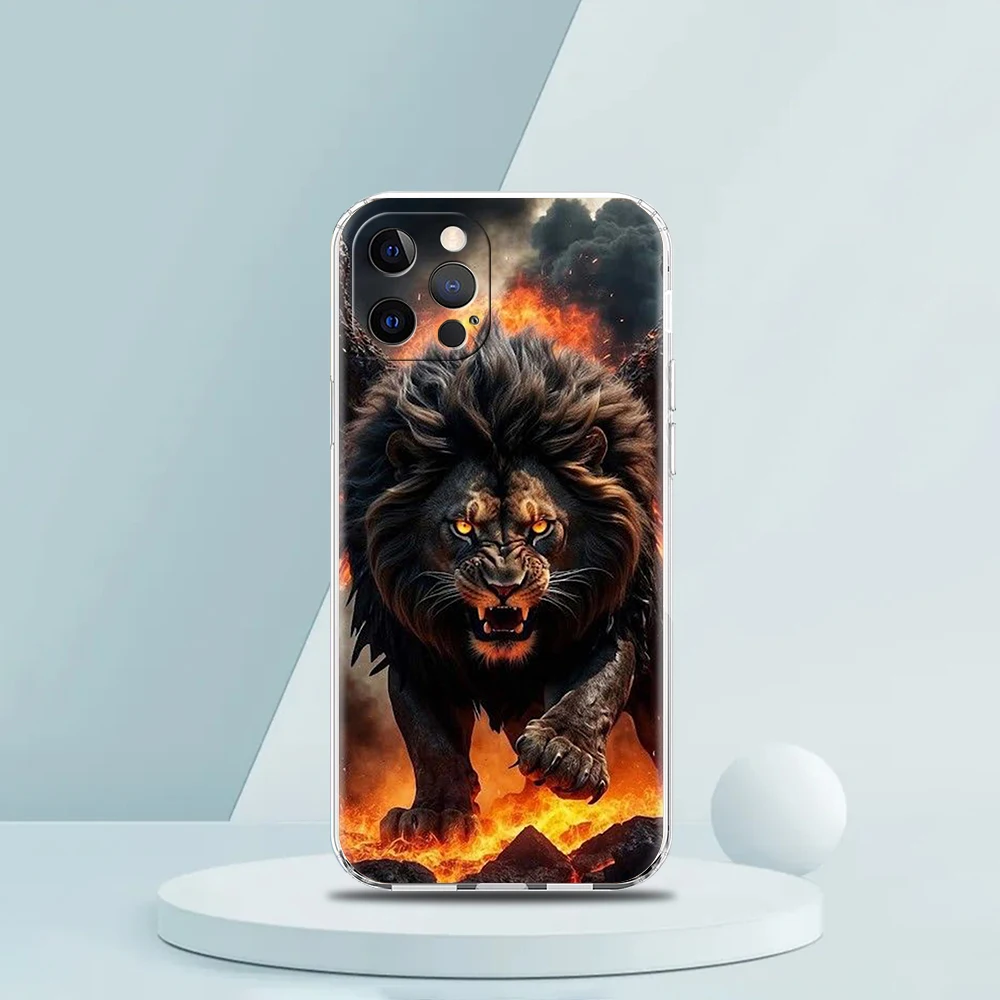 Фото Мягкий прозрачный чехол из ТПУ с узором льва для iPhone 16, 15, 14, 13, 12, 11 Pro Max XR 8 7 Plus XS Max Shell Fundas Capa Bag №5
