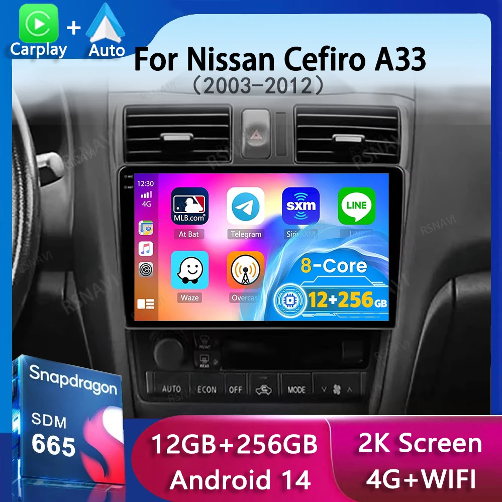 Android 14 автомобильный радиоприемник Carplay для Nissan Cefiro A33 2003-2012 мультимедийный