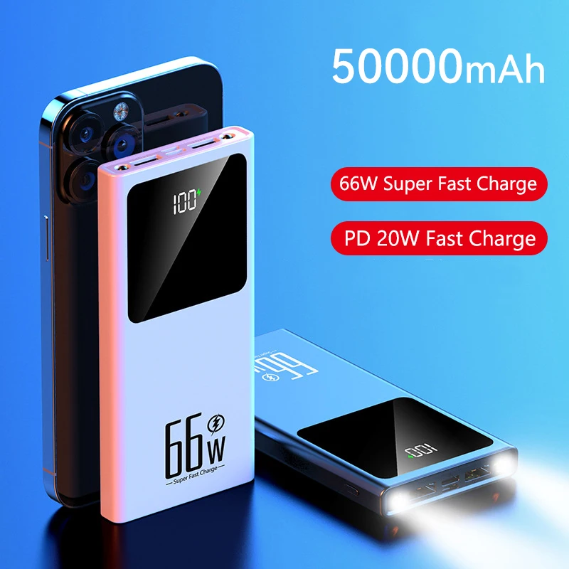 

New 50000mAh High Capacity Power Bank Fast Charging Powerbank Portable Battery Charger For iPhone 15 14 13 12 11 Pro Max Xiaomi