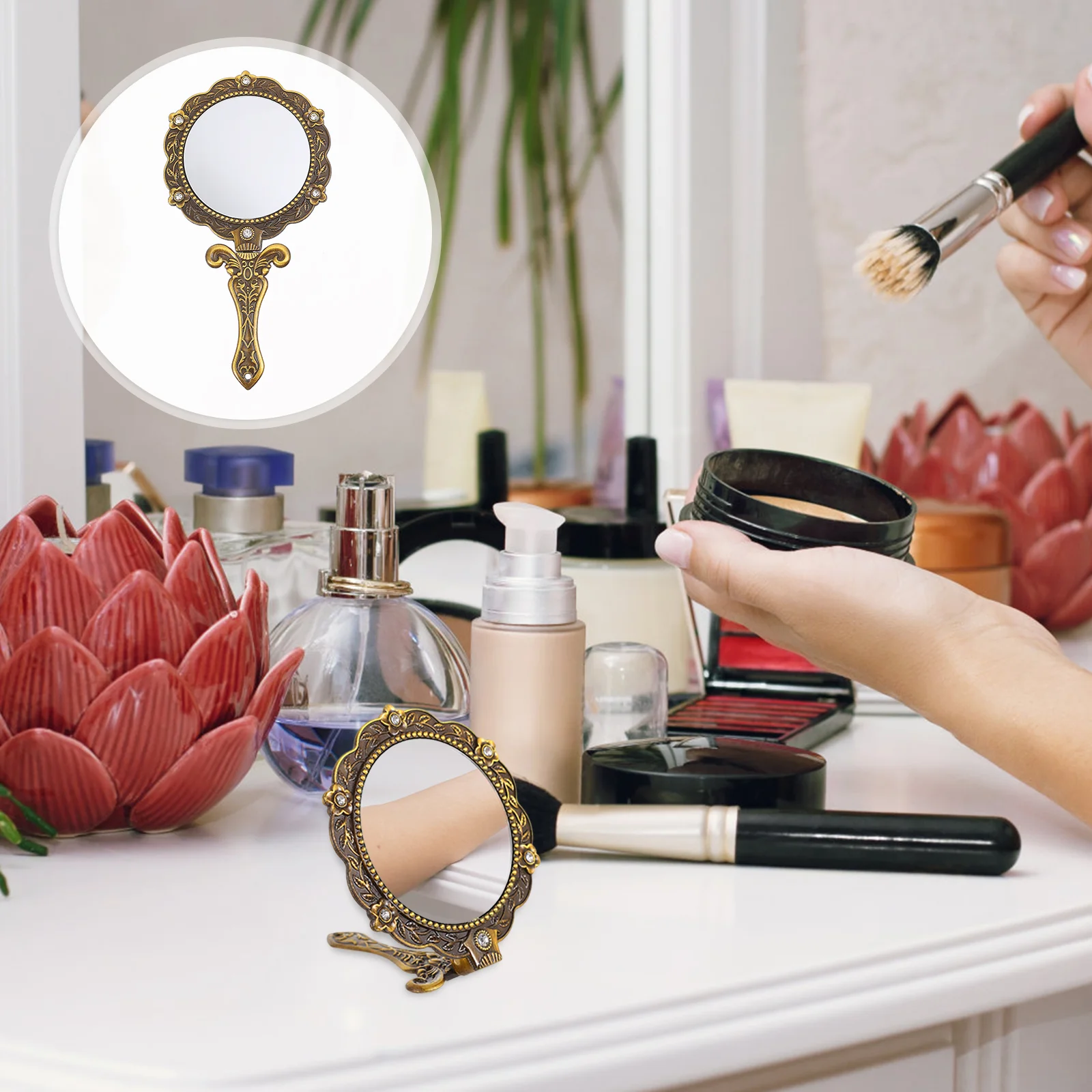 

Handheld Mirror Vanity Girlfriend Gift Makeup Mini Small Foldable Desk