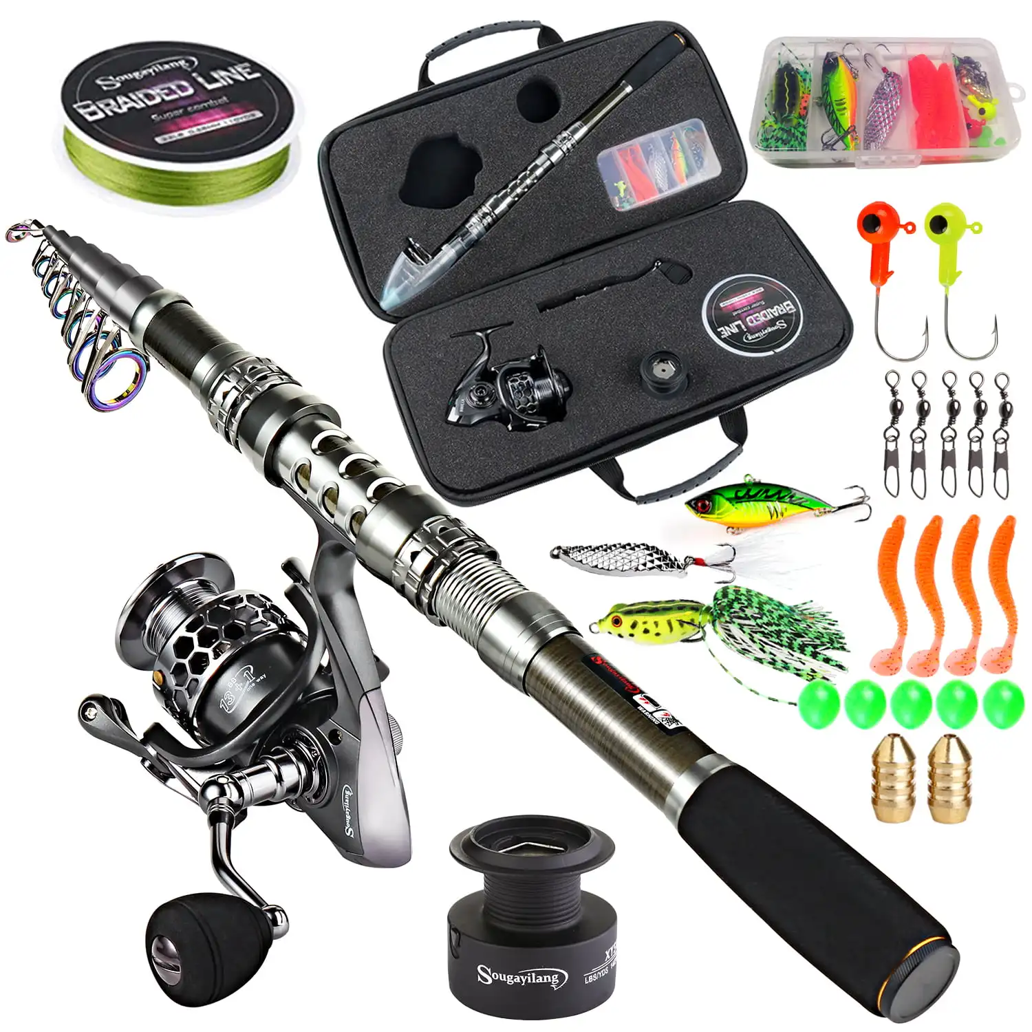 Fishing Rod Combos Telescopic Fishing Pole and Spinning Reels Set