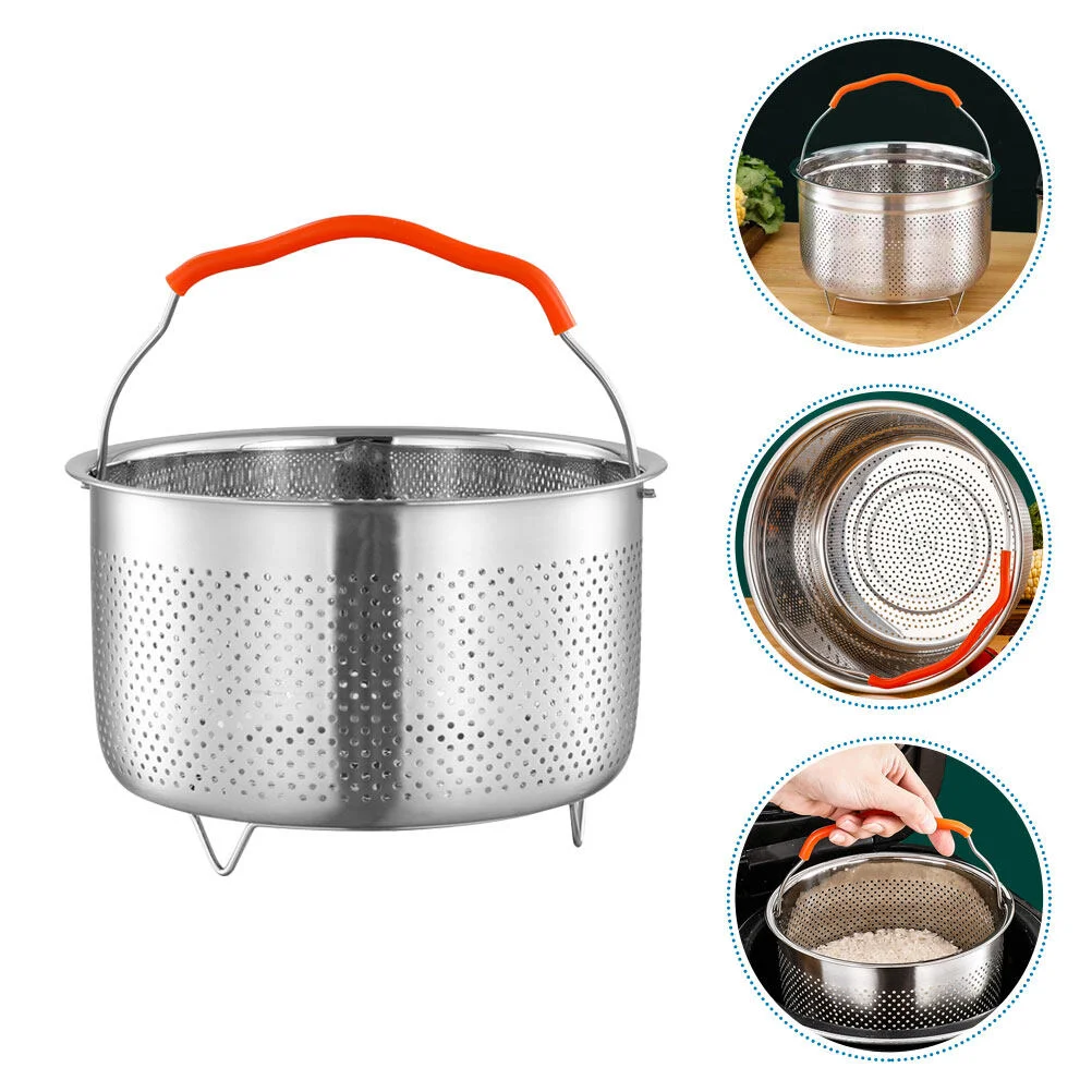 

Vegetable Steamer Pot Stainless Steel Handheld Basket Steaming Metal Food Round Silicone Reusable Rack