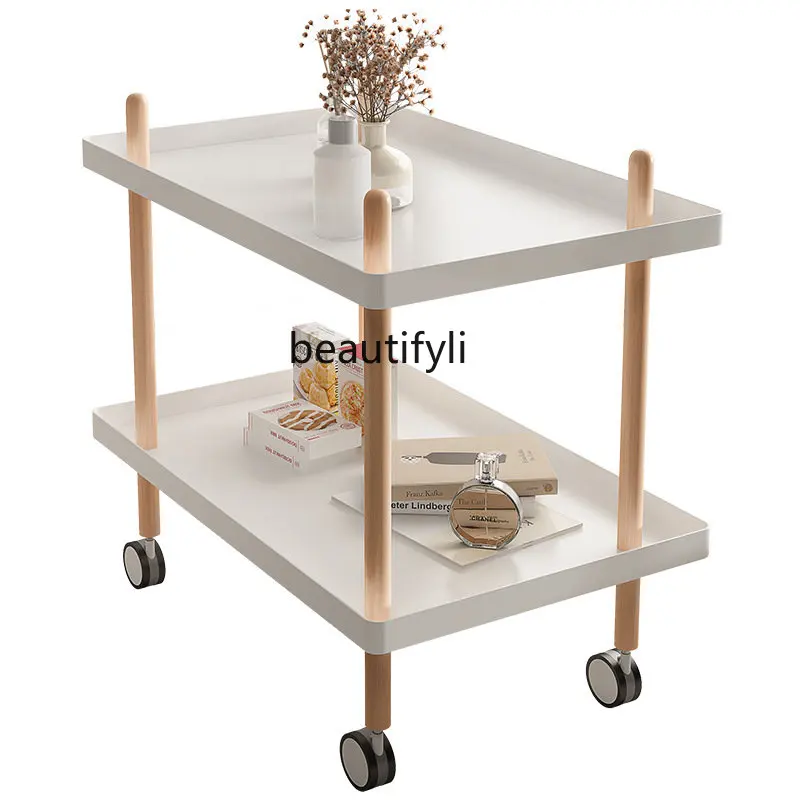 

yj Trolley Mobile Sofa Edge Bedside Coffee Table Small Table Simple Mini Solid Wood Side Table Corner Table