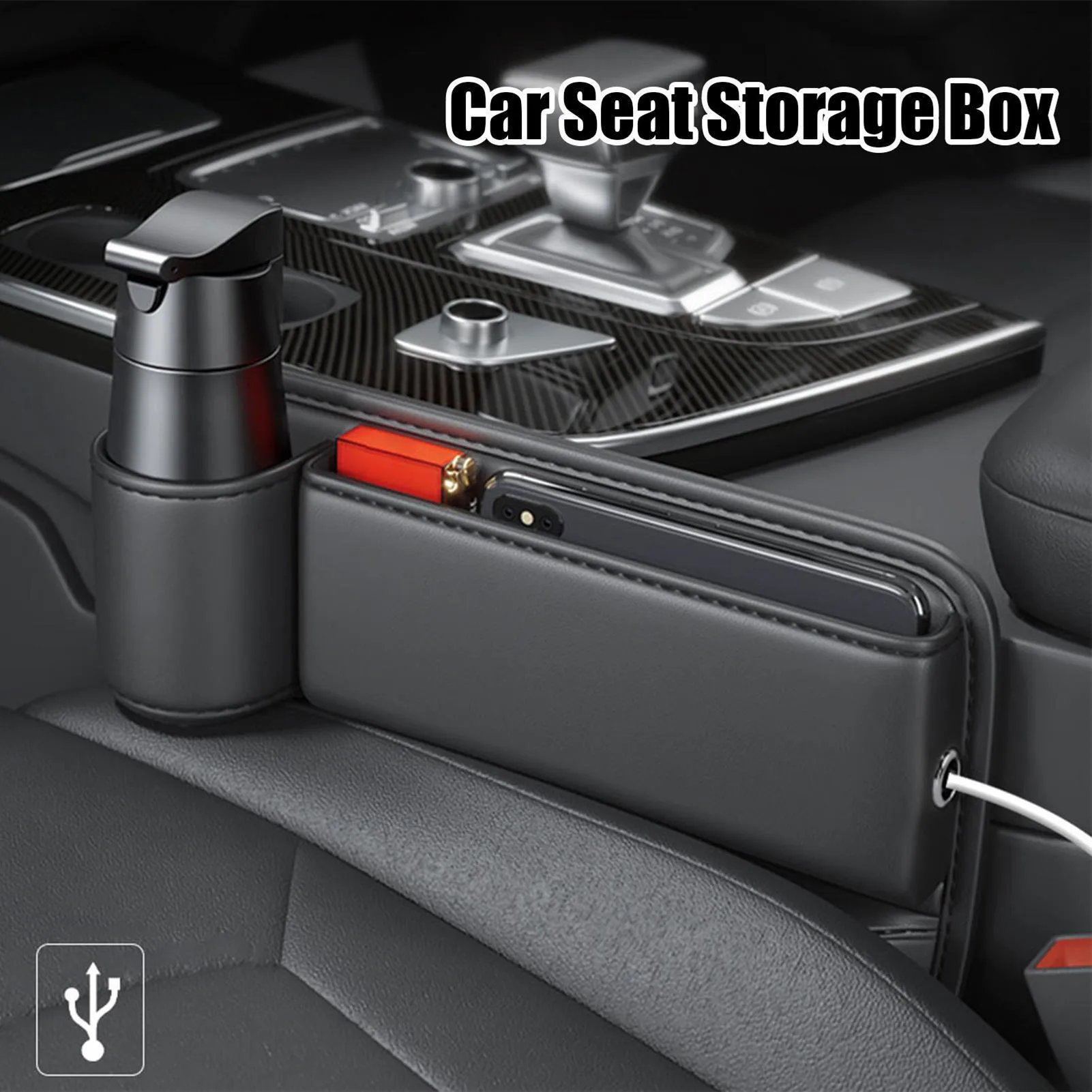 

Car Side Seat Gap Filler Auto Seat Gap Organizer With Cup Holder Phone Bag PU Leather Car Gap Filler For Automotive Interior