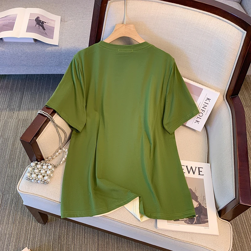 Женская Летняя Повседневная Футболка С Принтом Комбинированный Топ Большого