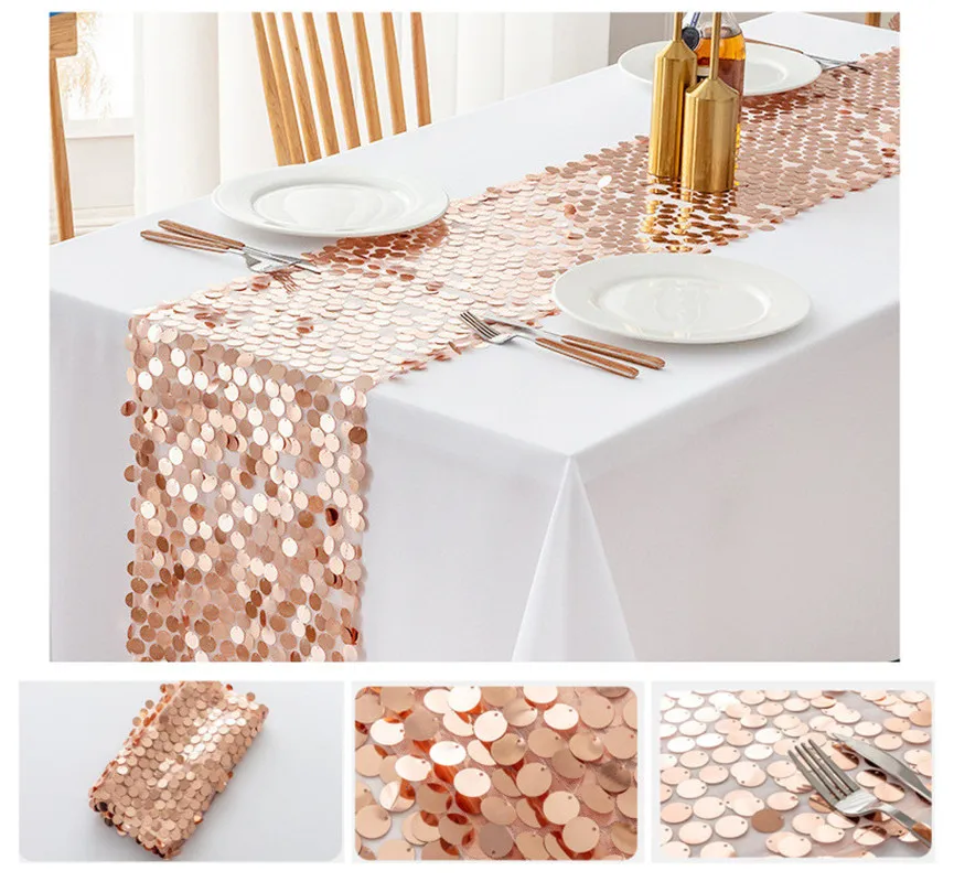 

Dining Party Tulle Table Sparkle Wedding Banquet Sequin Cover Table Decorations Modern 30*275cm Table Wedding Embroidery Runner
