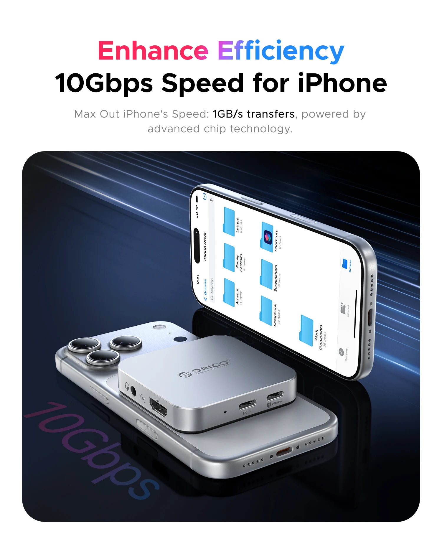 Фото Внешний корпус Orico M.2 2230 NVMe SSD с магнитным креплением, док-станция USB-C 10 Гбит/с с HDMI 4K60HZ, слотами SD/TF и зарядкой PD100W для iPhone 17 №3