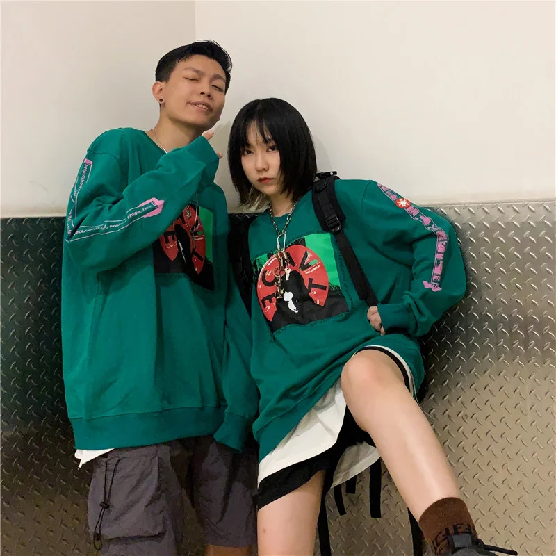 

CAVEMPT 2023 CE green round neck men and women pullover portrait long-sleeved loose sweatshirts WY552