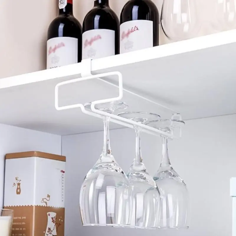 

Free Punching Wine Glass Holder Cabinet Upside Down Wine Glass Rack Bar Stemware Bar Countertop Champagne Glass Organizer Shelf