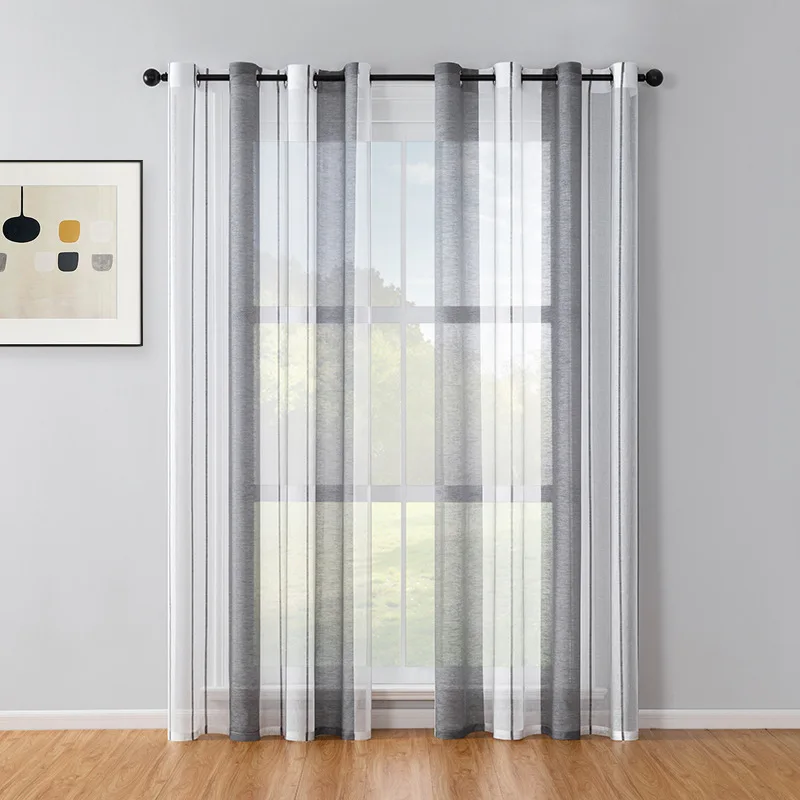 

Sheer Curtain Color Block Drapes Semi Blackout Curtain for Living Room Bedroom Top Grommets Striped Voile Window Drapery 1 Piece