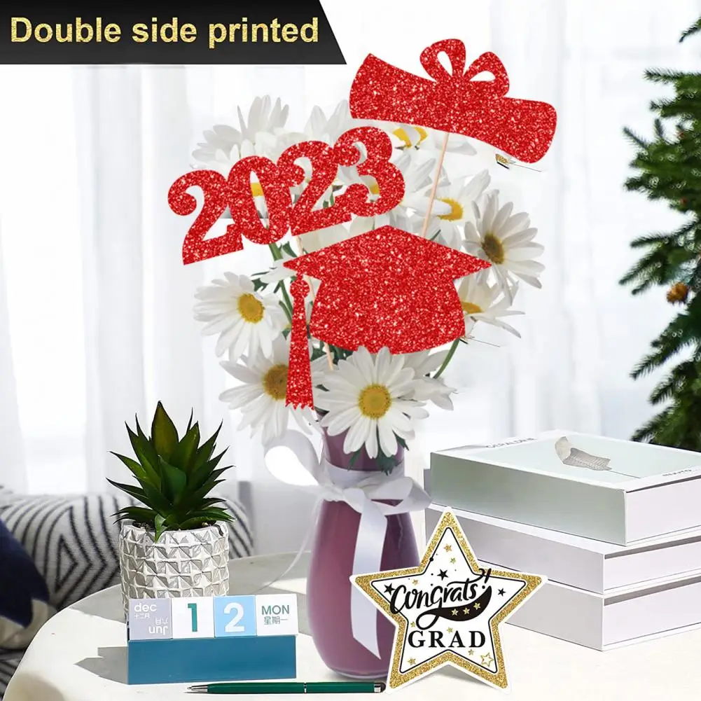 

Vase Topper Stick Shiny Bright Color Happy Grad Party Cupcake Topper Table Vase Insert Eco-friendly Cake Topper for Festival