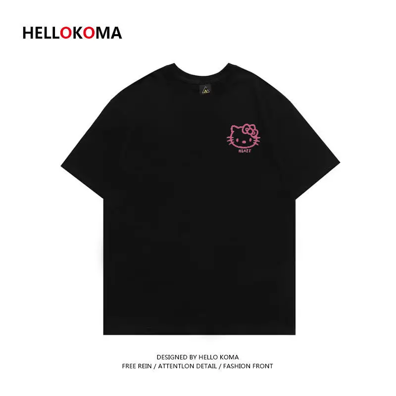 

KAWAII Sanriod аниме серия Hello Kittyd ins футболка с коротким рукавом летняя новая уличная футболка из чистого хлопка Топ подарок для девушки