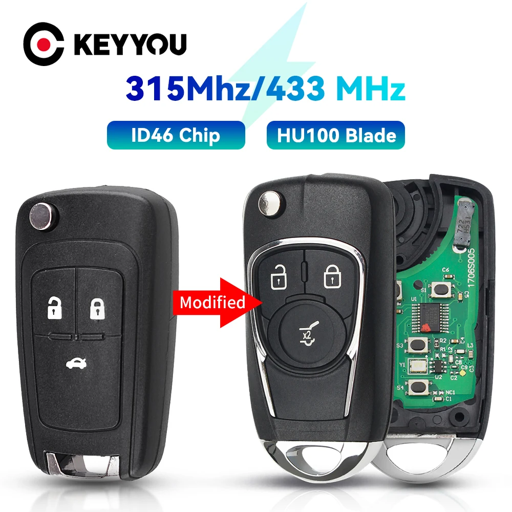

KEYYOU 2/3/4 Buttons Car Key For Chevrolet Cruze Sail Orlando Malibu Aveo Spark 315/433 MHz ID46 Chip Remote Control Flip Key