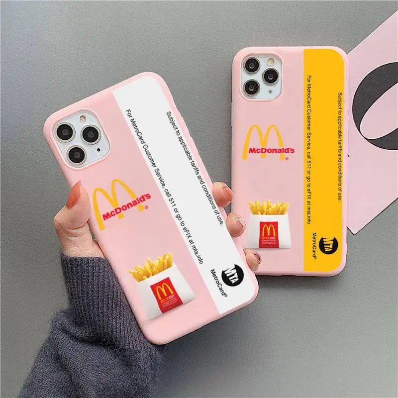 

Cool McDonald Card Phone Case For iphone 13 12 11 Pro Max Mini XS 8 7 6 6S Plus X SE 2020 XR Matte Candy Pink Silicone cover