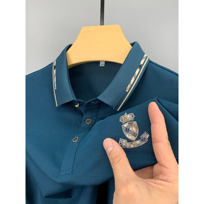 Luxury Mercerized Cotton Short Sleeve T-shirt Men's Polo Neck High-end Polo Shirt Loose 2023 New Embroidered Summer Top M-4XL