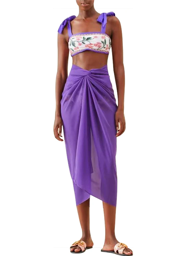 

Комплект бикини из 3 предметов, женский купальник, бандаж, купальный костюм, модный новый цветочный принт, пляжный праздник, сексуальное бик...