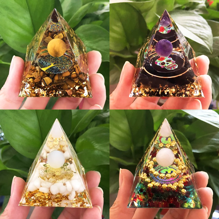 

Energy Generator Orgone Pyramid Amethyst Peridot Healing Natural Crystal Reiki Chakra Generator Orgonite Pyramid Meditation Tool