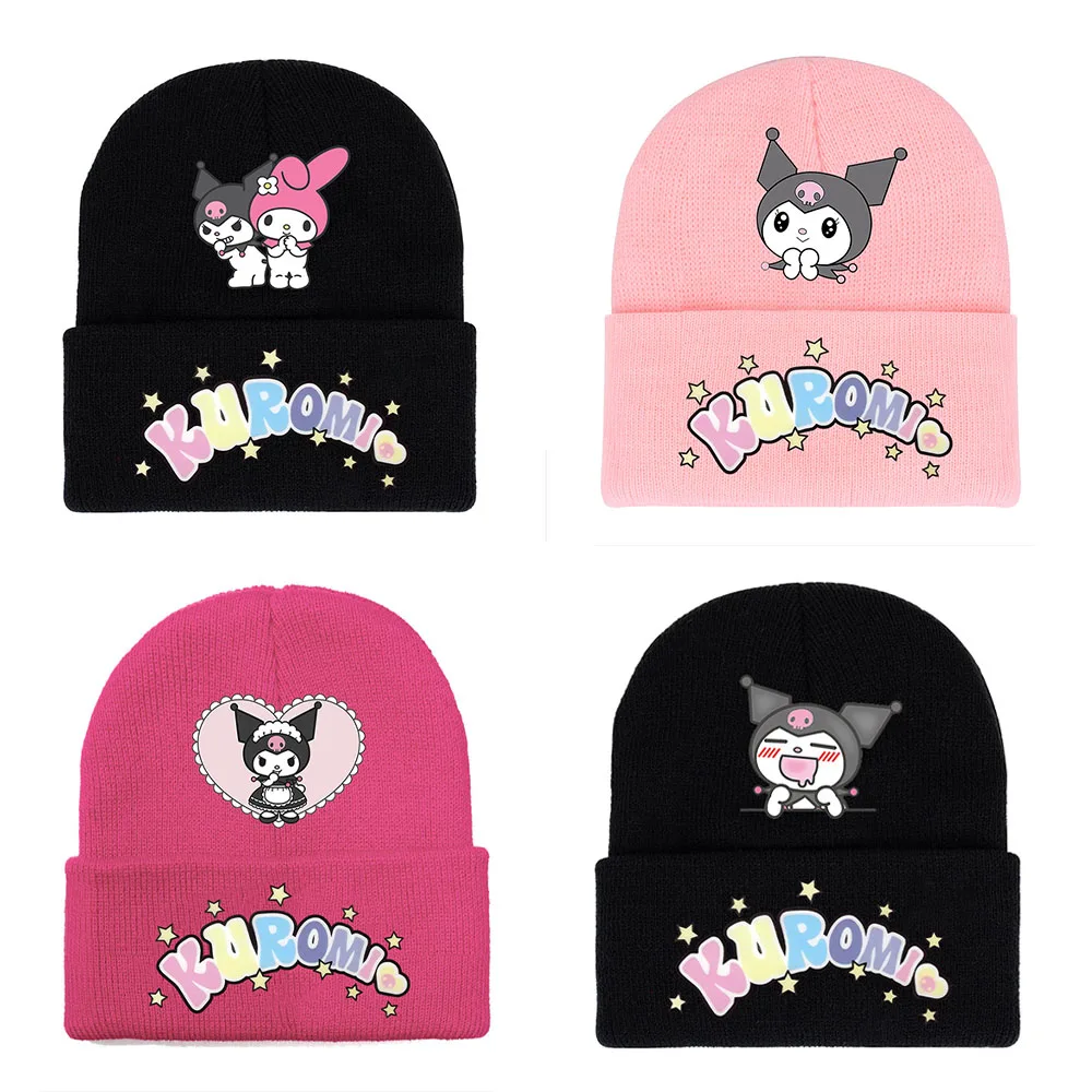 

Kawaii Sanrio Cartoon Y2K Woolen Hat Cute Kuromi My Melody Winter Printed Warmth Soft Comfortable Knitted Hat Children Gifts