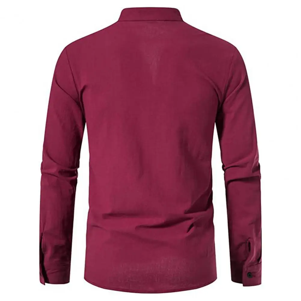 

Slim Fit Shirt Vintage-inspired Men's Slim Fit Tops with Stand Collar Lace-up Detailing for Casual Stylish Look Versatile Men