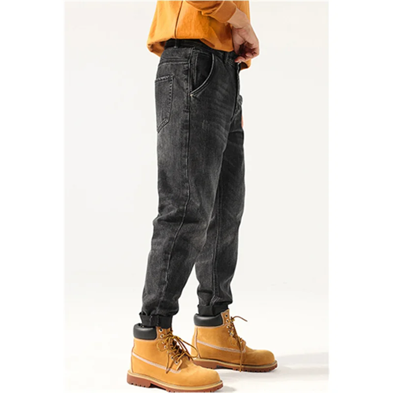 Streetwear Men American Vintage Loose Black Jeans 2022 Autumn and Winter New Pattern Fashion Straight Cylinder Trousers Female