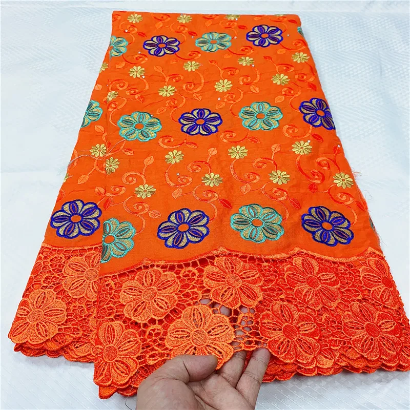 

5 Yard Swiss Fabric Latest Heavy Beaded Embroidery African 100% Cotton Voile Lace Popular Dubai Style For wedding Party