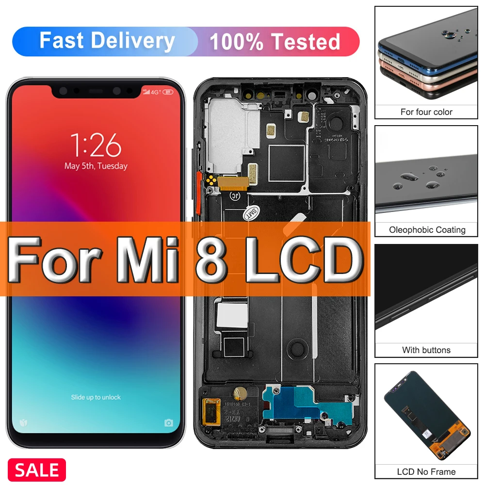 ЖК-дисплей 6,21 дюйма Super AMOLED для Xiaomi Mi 8, сенсорный экран в сборе для Xiaomi8, Mi8, M1803E1A, сменный ЖК-дисплей с рамкой