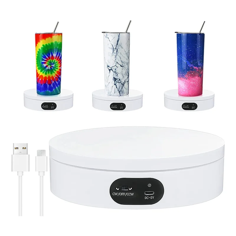 

Sublimation Tumbler Exhibition Stand, 360° Mute Electrical Rotating Show Stand, Sublimation Tumblers, White