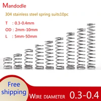 10pcs ss304 stainless steel compression spring thickness 0 3 to 0 4 return spring small family maintenance tools accessories