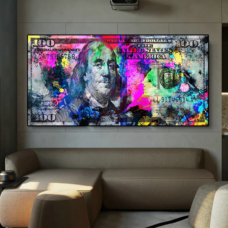 

（with frame) Inspirational Dollars Print 100 Dollar Poster Cash Pop Art Bill Money Canvas Painting Office Decor Wall Art Picture