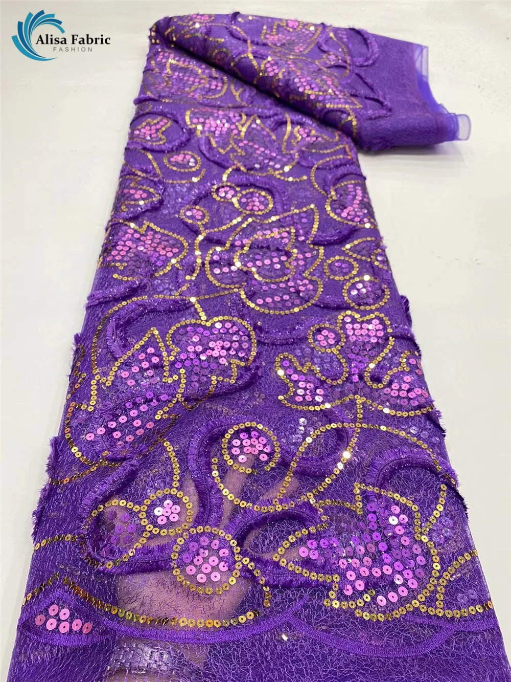 

Embroidery French Lace Fabric Purple African Lace Fabric With Sequins High Quality Nigerian Lace Material For Wedding Party