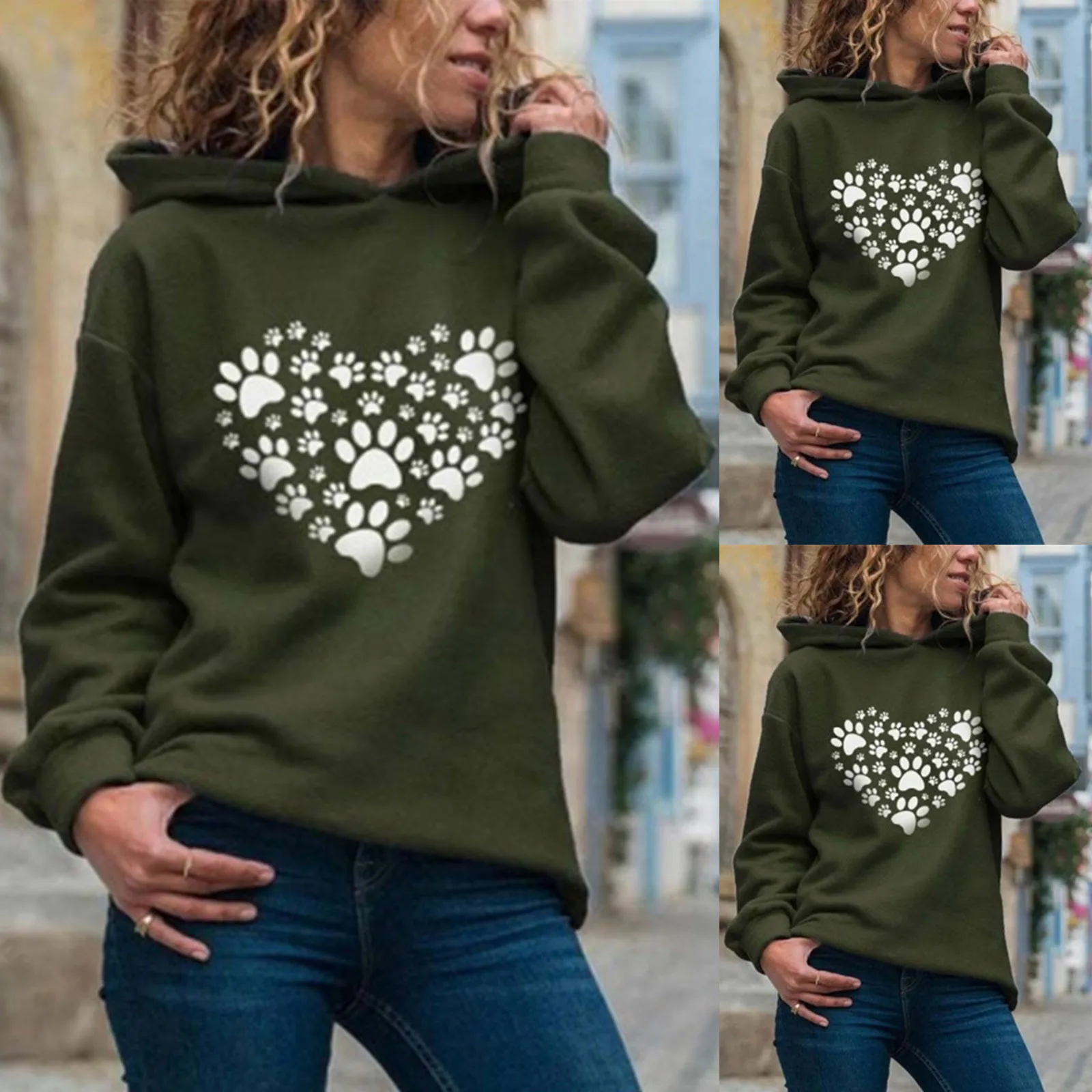 

Woman's Winter Hoodies Printed Heart Round Casual Neck Womens Heavy Sweatshirts And Hoodies Zip up Hoodie Women Fleece