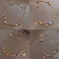 fashion women stainless steel star moon pearl simple crystal zircon bracelet bracelet pendant jewelry girl party party gift acc