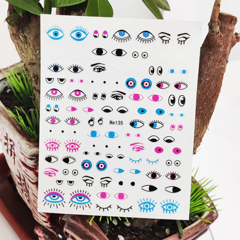 

3D наклейки для ногтей, синие ресницы, милое искусственное украшение, клейкая наклейка для маникюра, наклейка, аксессуары из фольги для ногте...