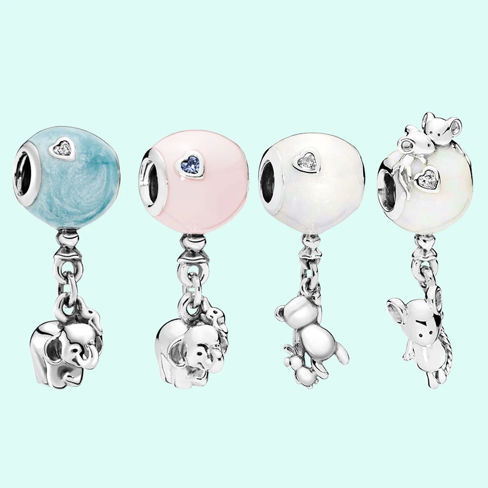 

925 Silver Bear Balloon Round Shape Pendant Fit for Pandora Romantic DIY Trendy Necklace Bracelet Woman Jewelry Gift