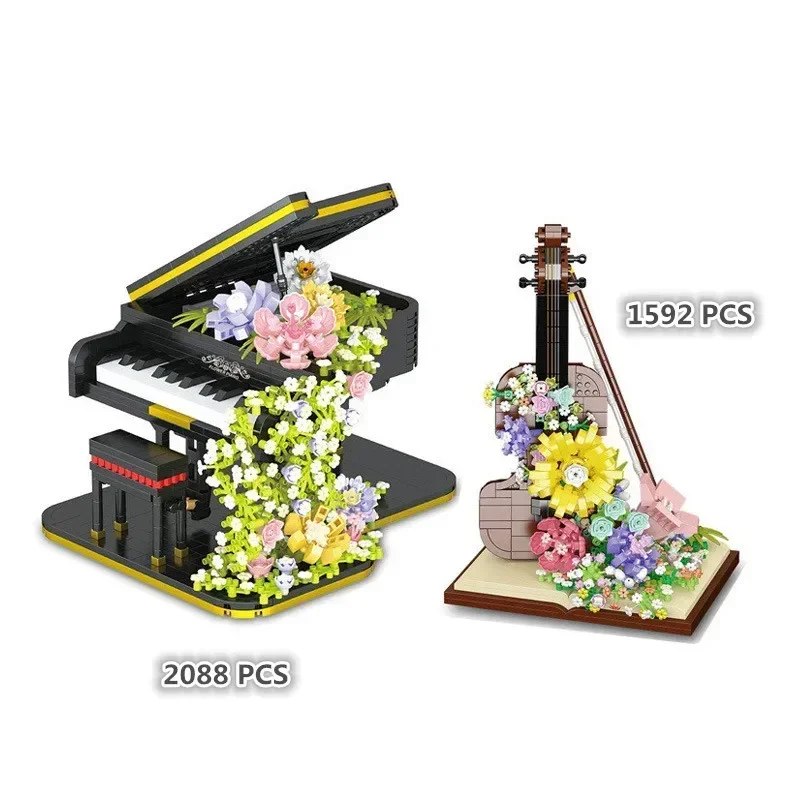 Скрипка инструмент цветок мини-строительные блоки игрушки украшение идеальный