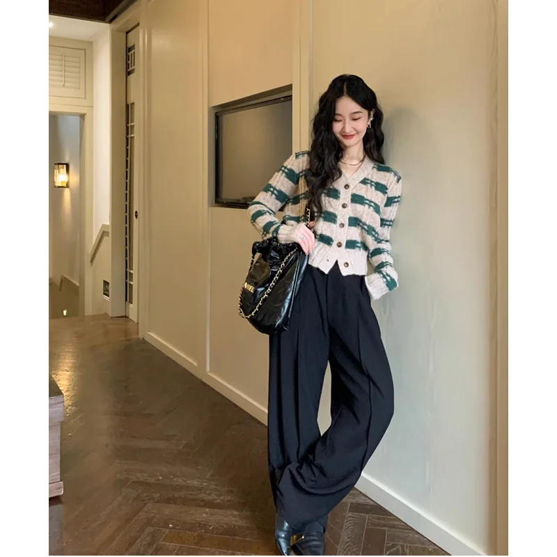 Женский вязаный кардиган с длинным рукавом зеленая Повседневная модная кофта