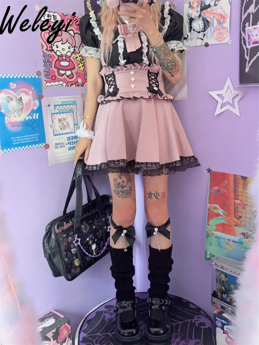 Носки Y2K женские с бантом и кольцом вязаные гетры в японском стиле Харадзюку