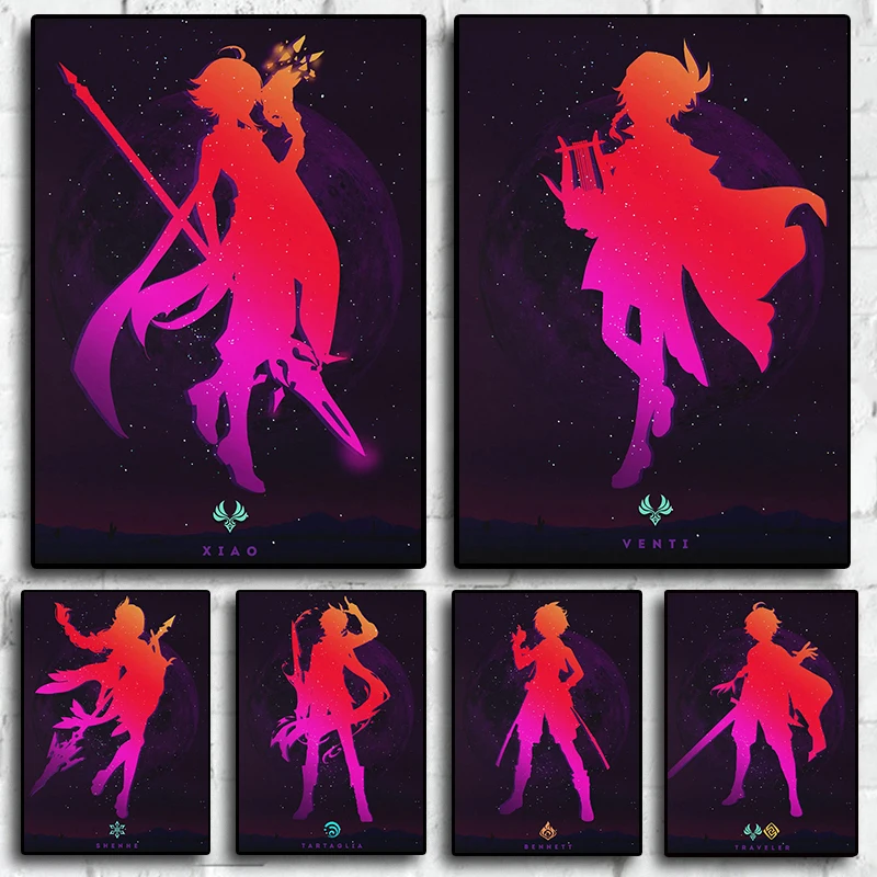 

Цветной минималистичный постер Genshin Impact, эстетические видеоигры, Xiao Shogun, аниме, игровой подарок бойфренду, настенное искусство, декор для игровой комнаты