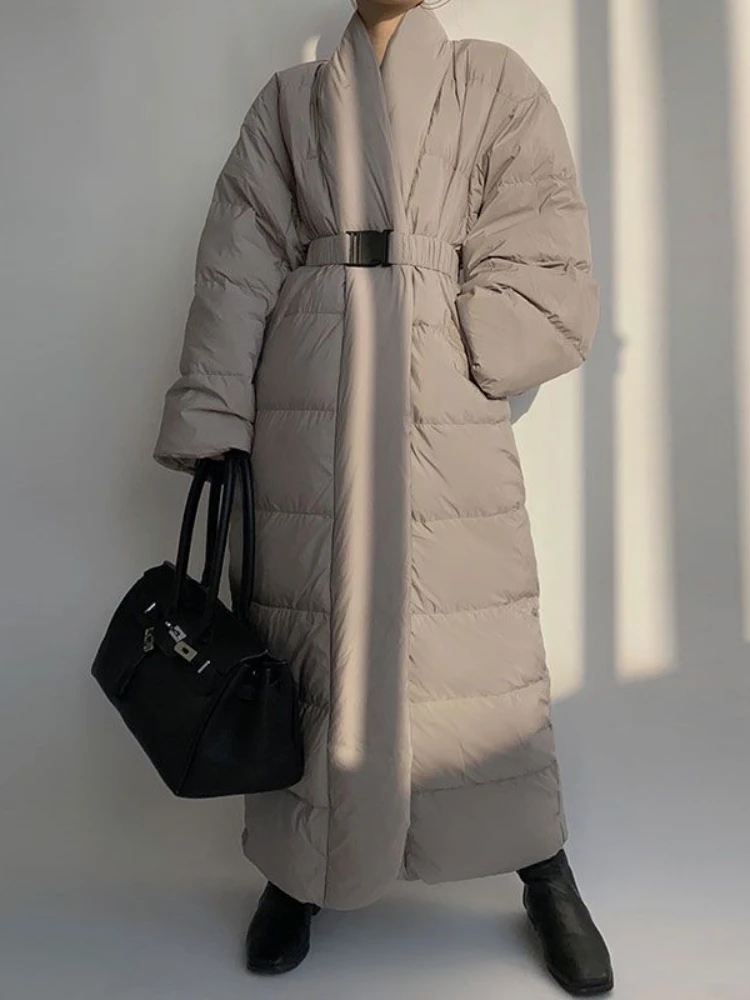 Elegant Black Cotton Long Parka with Belts 2022 Women's Thicke Warm Winter Casual Khaki Coat Ladies Office Outwear Streetwear enlarge