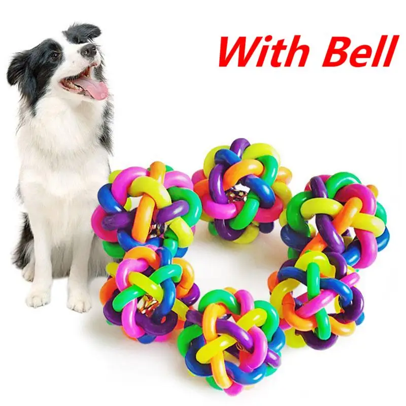 

Цветной тренировочный жевательный шар для собак с колокольчиком, резиновые игрушки для домашних животных, игрушка для собак, устойчивая к у...