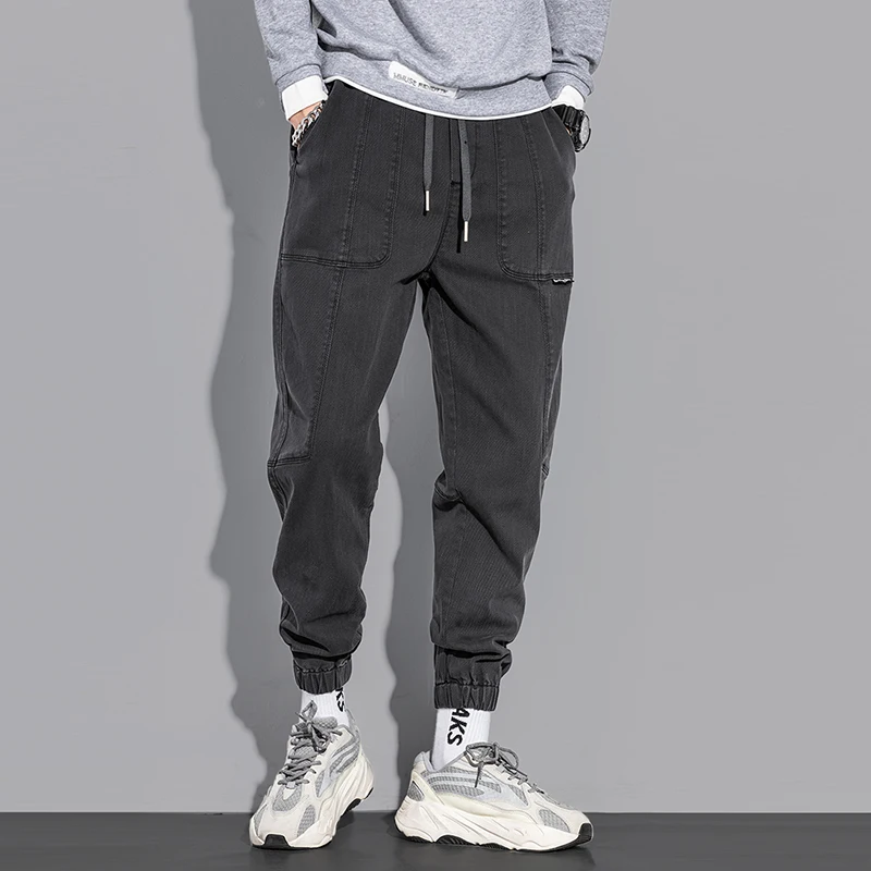 Streetwear Fashion Men Jeans Spliced Designer Black Color Stretch Casual Cargo Pants Hombre Hip Hop Joggers Men Loose Trousers