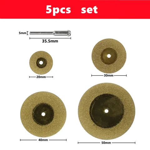 Набор алмазных режущих дисков 20/30/40/50 мм с хвостовиком 3 мм, лезвие для циркулярной пилы с титановым покрытием, 5 шт./комплект