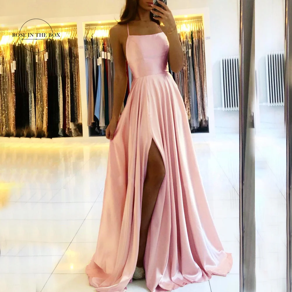 Elegant Dusty Rose Long Prom Dresses For Women 2023 Sexy Backless Side Slit Halter Satin Evening Party Gowns Vestidos De Gala