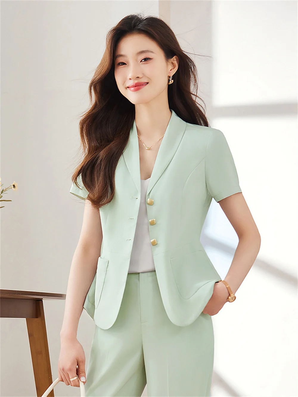 Костюм с коротким рукавом женское летнее профессиональное деловое платье талией