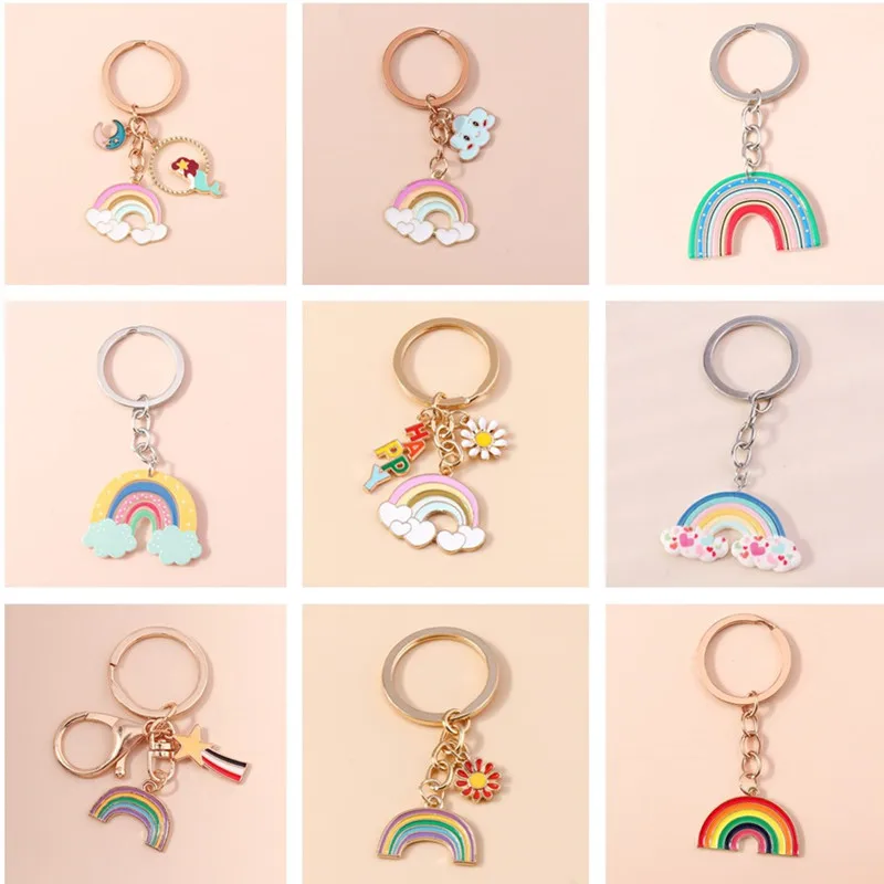 

New Colorful Enamel Rainbow Charms Keychains for Car Key Souvenir Gifts for Women Men Handbag Pendants Keyrings DIY Accessories